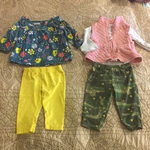 Floral top with pants & camo pants w/pink vest 6M